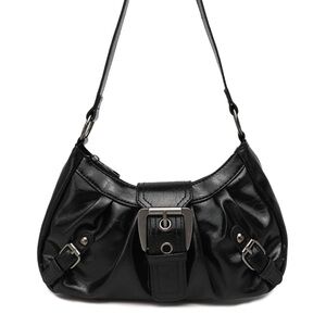Y2K Black Shoulder Bag with Buckle Accent - Unbranded